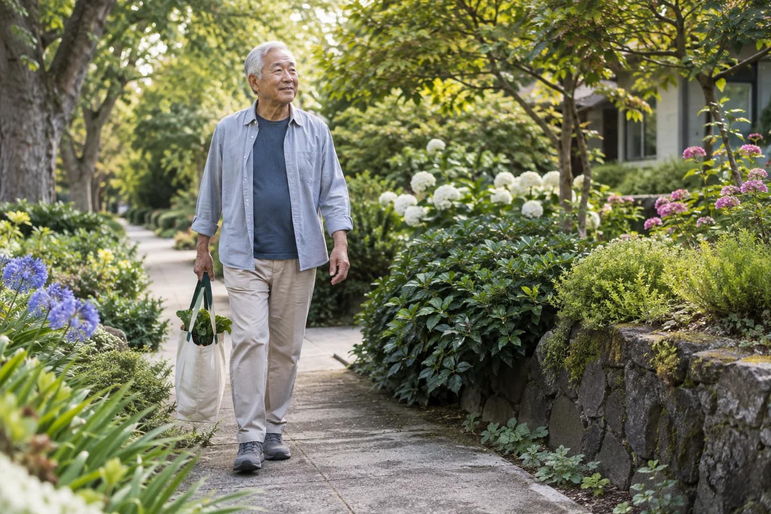 A man walking through his neighborhood