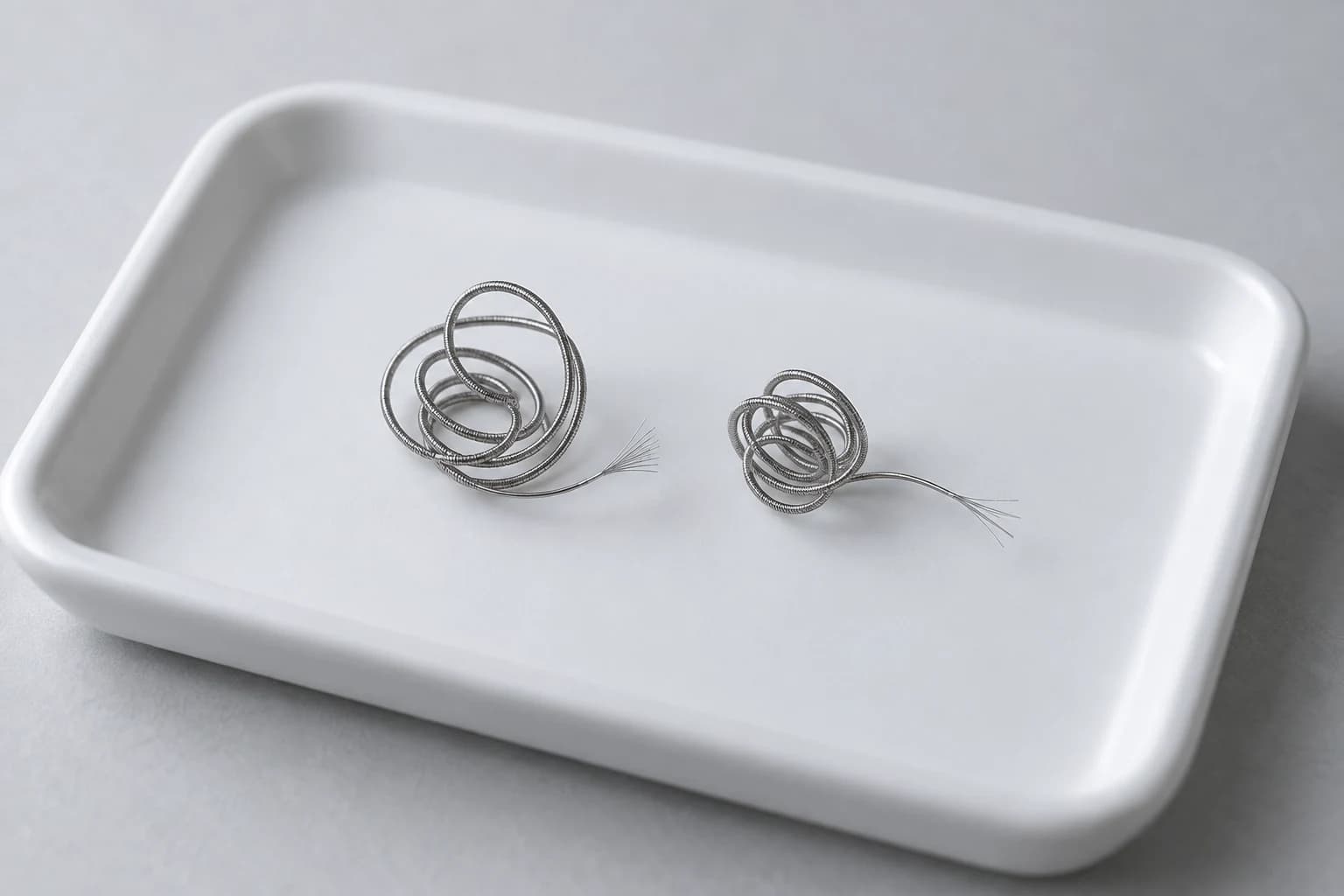 Illustrative embolization coils on a clinical tray