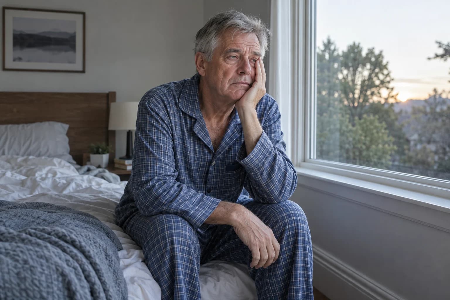 An older man awake early after interrupted sleep
