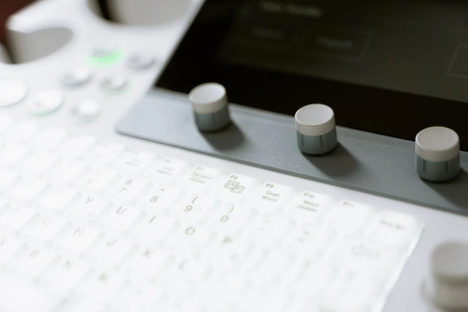 Close-up of an ultrasound machine's controls